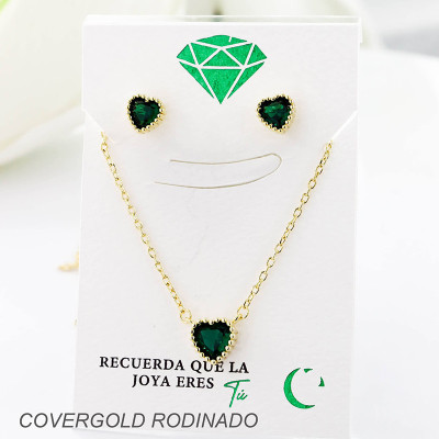 Set collar y aretes en covergold con baño en Rodio