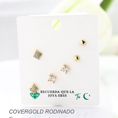Set x 3 de aretes en covergold con baño en Rodio
