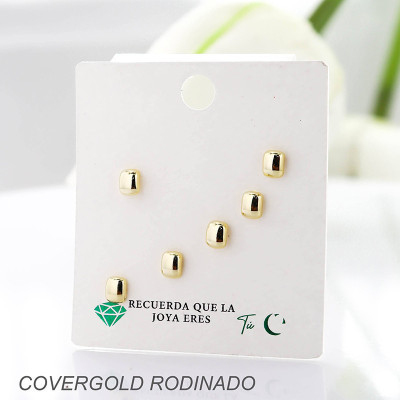 Set x 3 de aretes en covergold con baño en Rodio