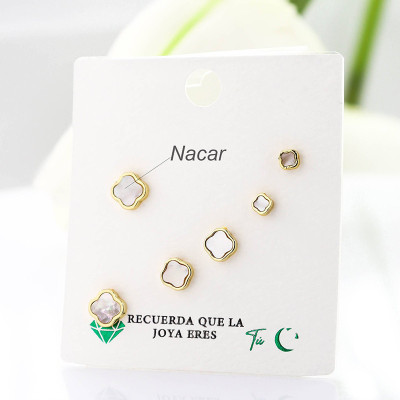 Set x 3 de aretes en covergold con baño en Rodio