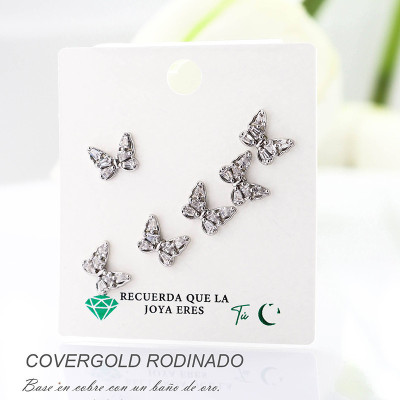 Set x 3 de aretes en covergold con baño en Rodio
