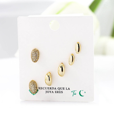 Set x 3 de aretes en covergold con baño en Rodio