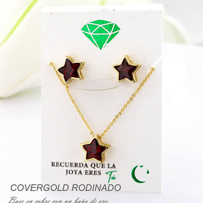 Set collar y aretes en covergold con baño en Rodio