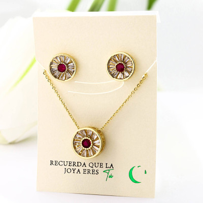 Set collar y aretes en covergold con baño en Rodio