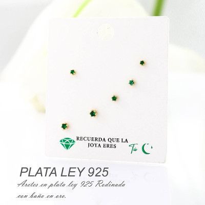 Set de aretes en plata ley 925 con baño en Rodio
