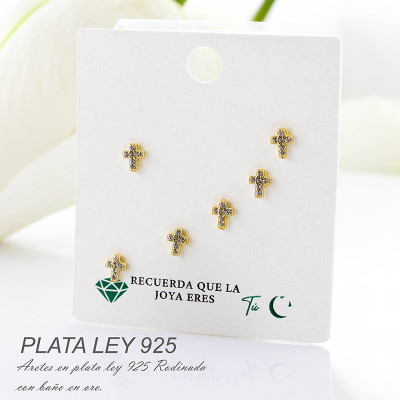 Set de aretes en plata ley 925 con baño en Rodio