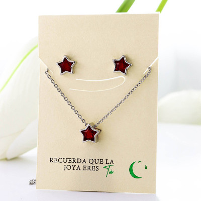 Set de estrella collar y aretes en Rodio