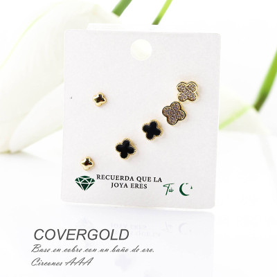 Set x 3 aretes de flor en Rodio