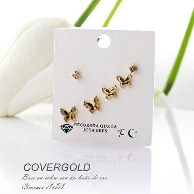 Set x 3 aretes de mariposa en Rodio