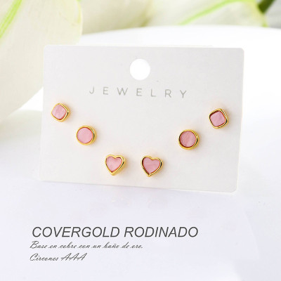 Set x 3 aretes  de corazón en Rodio