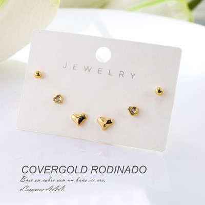 Set x 3 aretes de corazón en Rodio