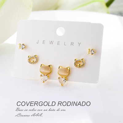 Set x 3 aretes de gato en Rodio