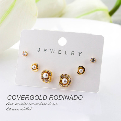Set x 3 aretes de perla en Rodio
