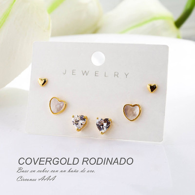 Set x 3 aretes de corazón en Rodio