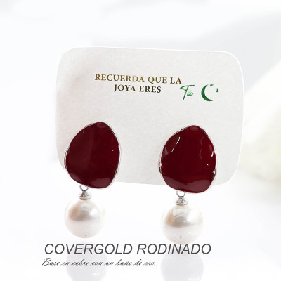 Aretes Ancora con perla en covergold Rodinado