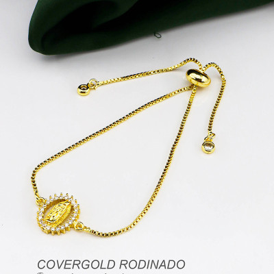 Pulsera en Covergold Rodinado y virgen de Guadalupe