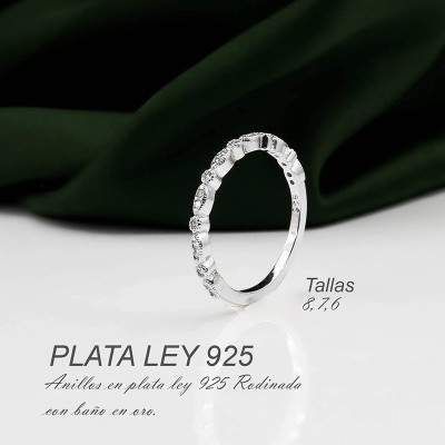 Anillo en plata ley 925 con baño en Rodio