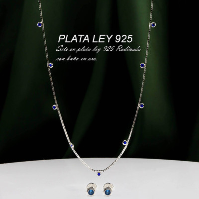 Set en plata ley 925 con baño en Rodio Azul