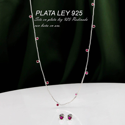 Set en plata ley 925 con baño en Rodio Fucsia