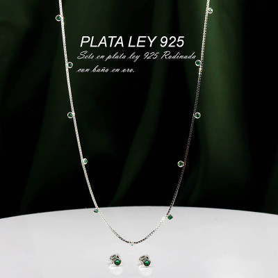 Set en Plata Ley 925 con baño en Rodio Verde