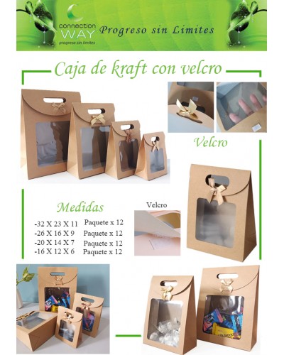 Caja de kraft con ventana paquete x 12
