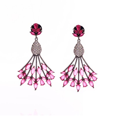 Aretes colgantes de marquise fucsia