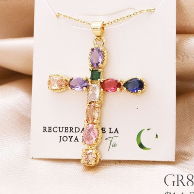Collar de cruz multicolor