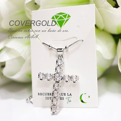 Collar de cruz piedra blanca covergold