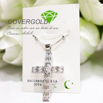 Collar de cruz piedra blanca covergold