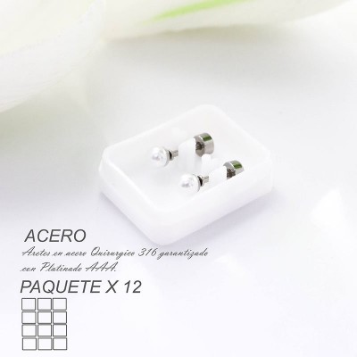 Aretes de seguridad con perla en acero paquete x 12