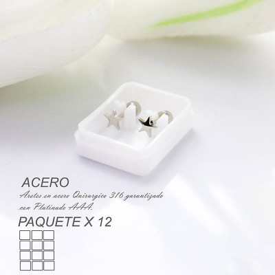 Aretes de seguridad de estrella en acero paquete x 12