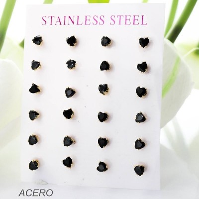 Cartón de aretes en forma de corazón en acero paquete x 12