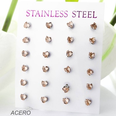 Cartón de aretes en forma de corazón en acero paquete x 12