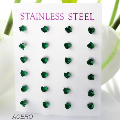 Cartón de aretes en forma de corazón en acero paquete x 12