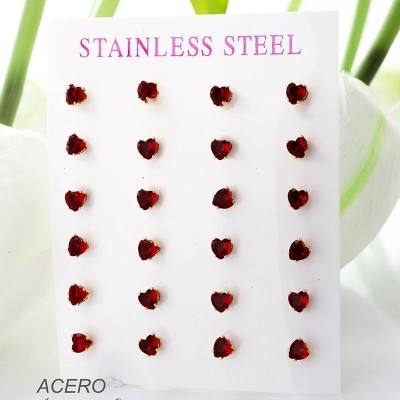 Cartón de aretes en forma de corazón en acero paquete x 12