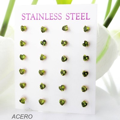 Cartón de aretes en forma de corazón en acero paquete x 12