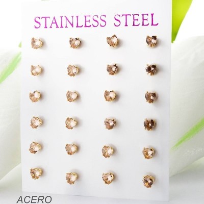 Cartón de aretes circón rosa en acero paquete x 12
