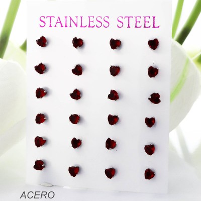 Cartón de aretes en forma de corazón en acero paquete x 12