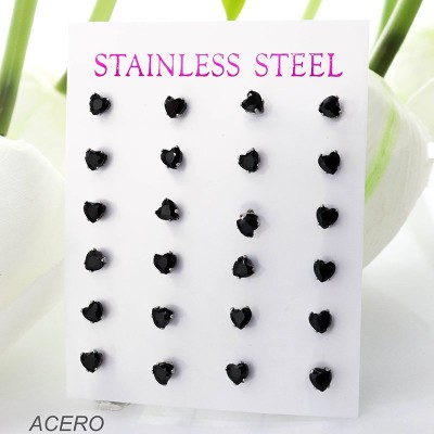 Cartón de aretes en forma de corazón en acero paquete x 12