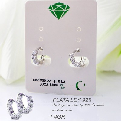 Candongas rosadas en plata ley 925 GR 1.4