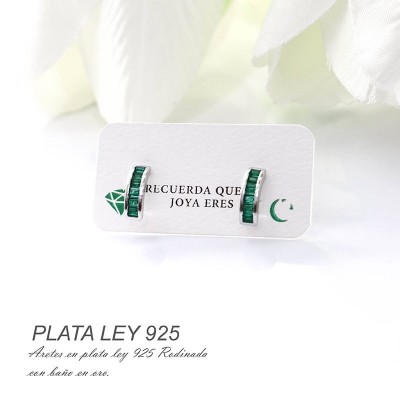 Aretes de piedra verde en plata ley 925
