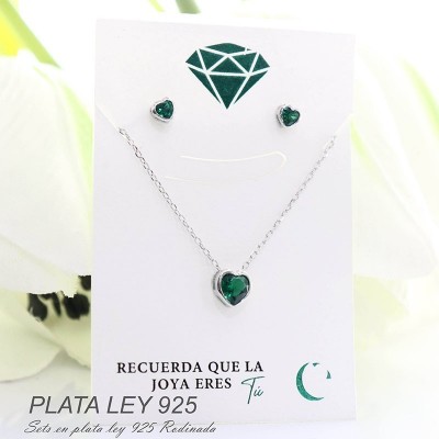 Set de corazón en plata ley 925