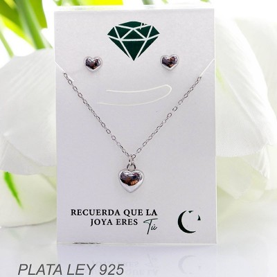 Set de corazón en plata ley 925