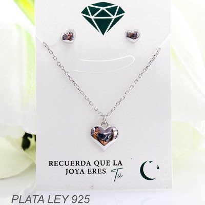 Set de corazón en plata ley 925