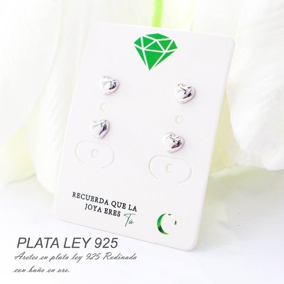 Aretes en forma de corazón en plata ley 925