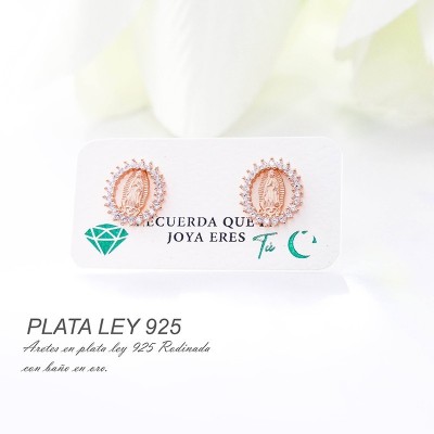 Aretes rosados de la virgen en plata ley 925