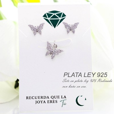 Set de mariposa en plata ley 925