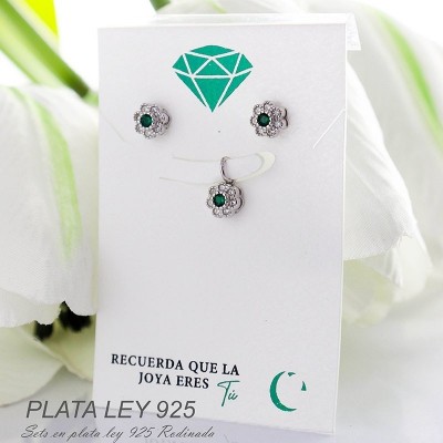 Set flor de topos y dije en plata ley 925