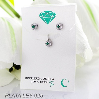 Set de  topos y dijes en plata ley 925