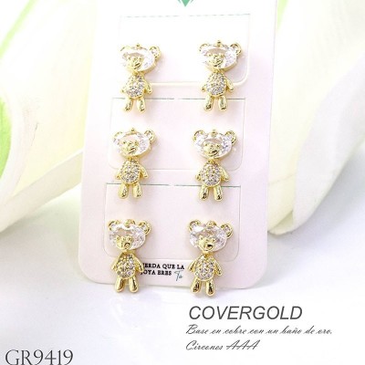 Aretes de oso paquete x 3 en covergold